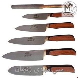 چاقو آست چاقو استیل مروارید زنجان مجموعه 6 عددیشپزخانه حیدری دسته چوبی زنجان 