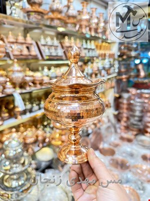قندان مسی صفینه ای پایه دار چکشی
